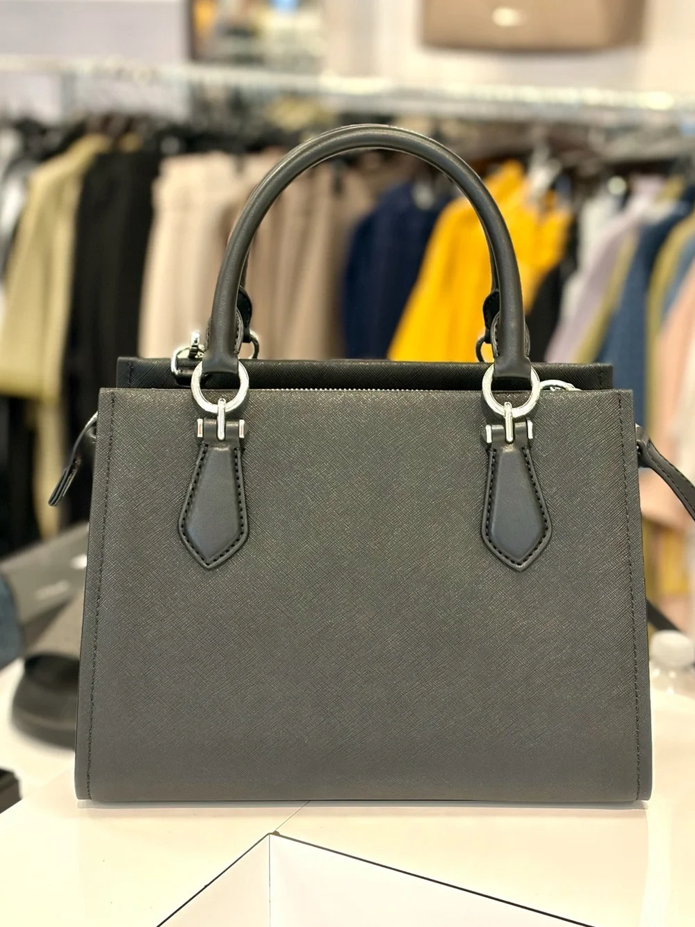 Michael Kors Marilyn Medium Saffiano Leather Satchel Crossbody Bag Black